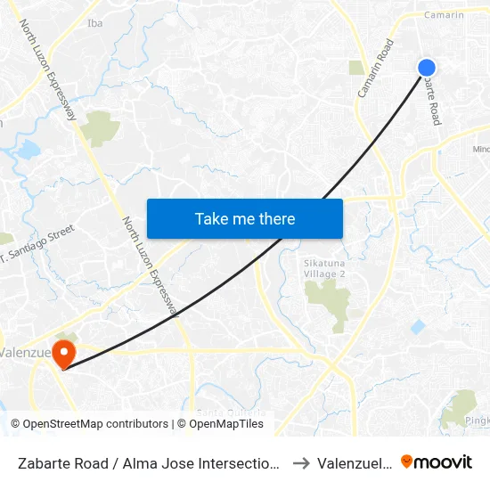 Zabarte Road / Alma Jose Intersection, Caloocan City to Valenzuela City map