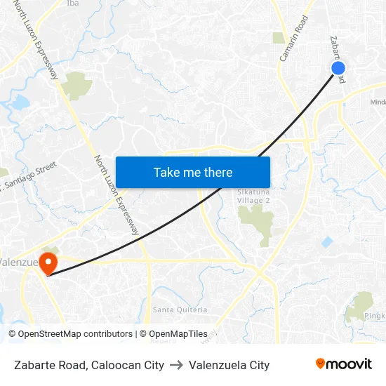 Zabarte Road, Caloocan City to Valenzuela City map