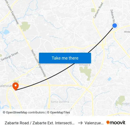 Zabarte Road / Zabarte Ext. Intersection, Caloocan City to Valenzuela City map