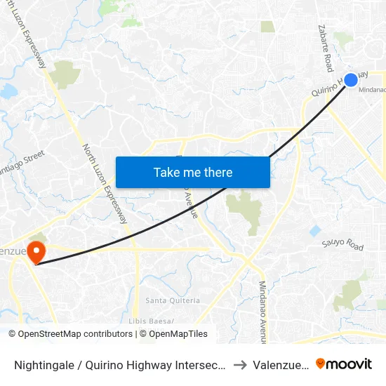 Nightingale / Quirino Highway Intersection, Caloocan City to Valenzuela City map