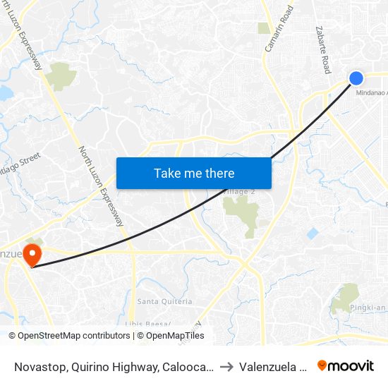 Novastop, Quirino Highway, Caloocan City to Valenzuela City map