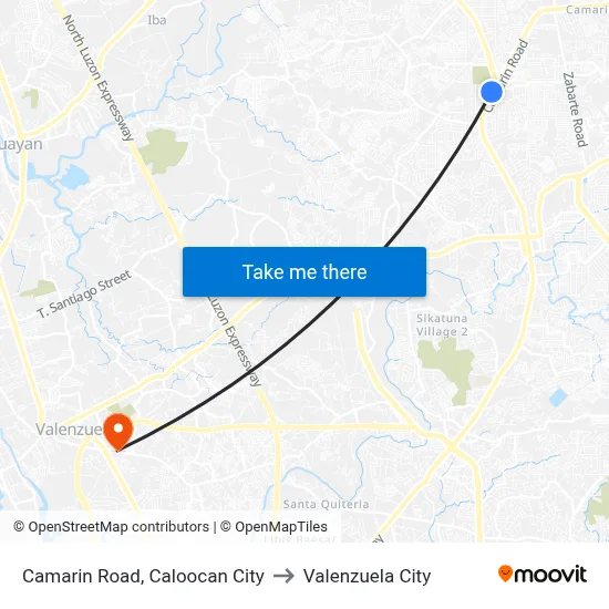 Camarin Road, Caloocan City to Valenzuela City map