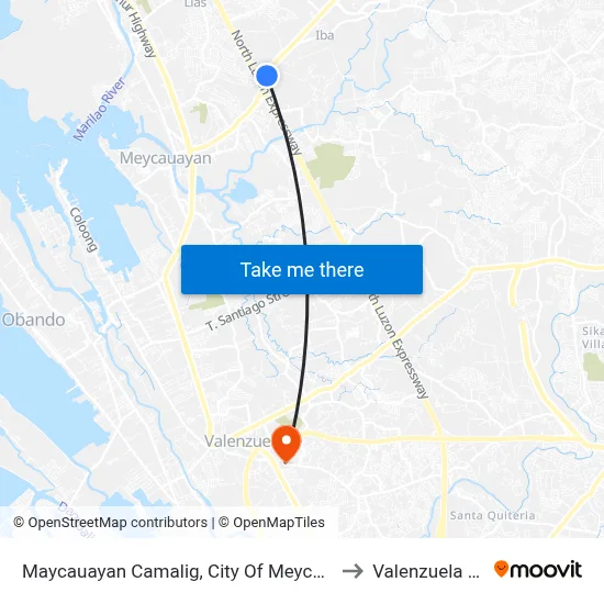 Maycauayan Camalig, City Of Meycauayan to Valenzuela City map