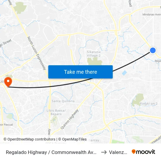 Regalado Highway / Commonwealth Avenue Intersection, Quezon City to Valenzuela City map