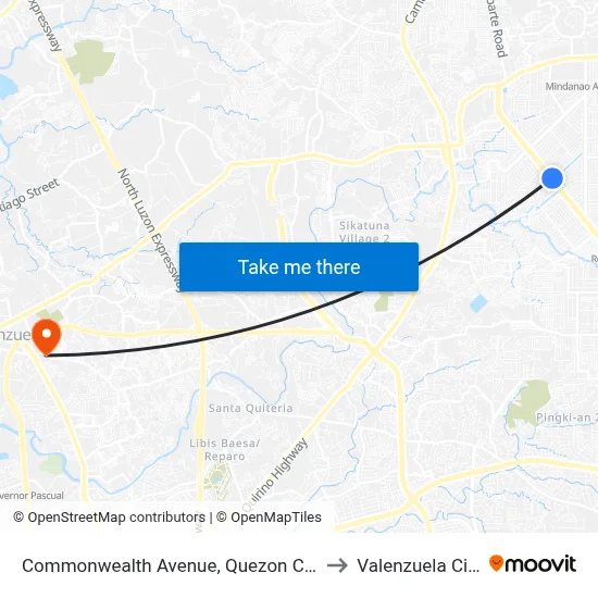 Commonwealth Avenue, Quezon City to Valenzuela City map