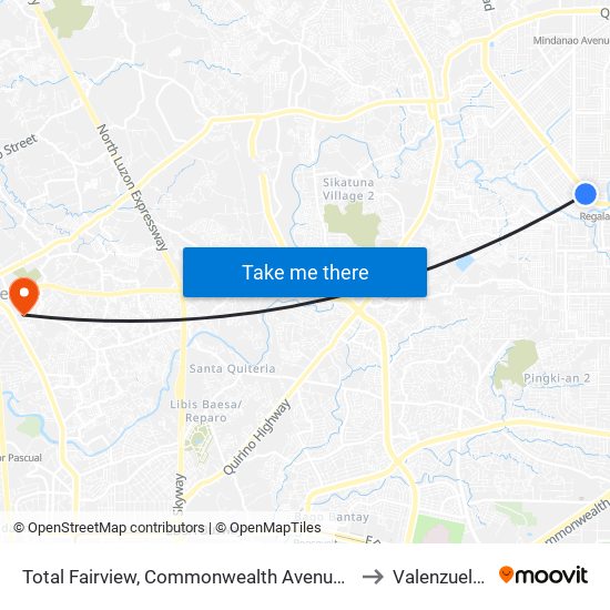 Total Fairview, Commonwealth Avenue, Quezon City to Valenzuela City map