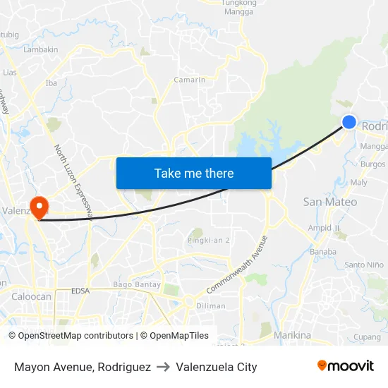 Mayon Avenue, Rodriguez to Valenzuela City map