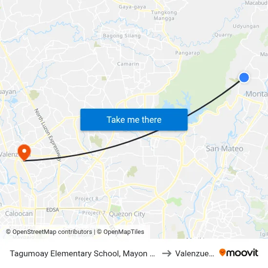 Tagumoay Elementary School, Mayon Avenue, Rodriguez to Valenzuela City map