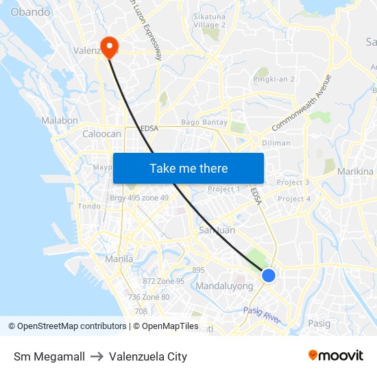 Sm Megamall to Valenzuela City map