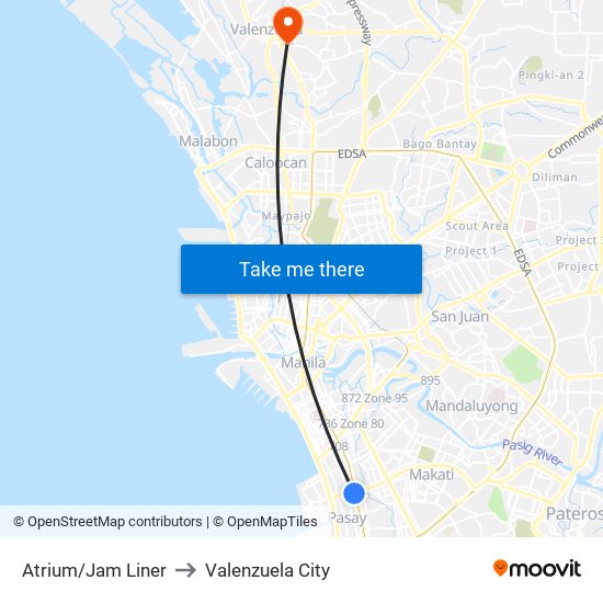 Atrium/Jam Liner to Valenzuela City map