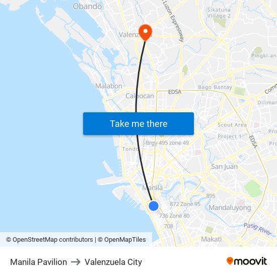 Manila Pavilion to Valenzuela City map