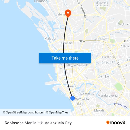 Robinsons Manila to Valenzuela City map