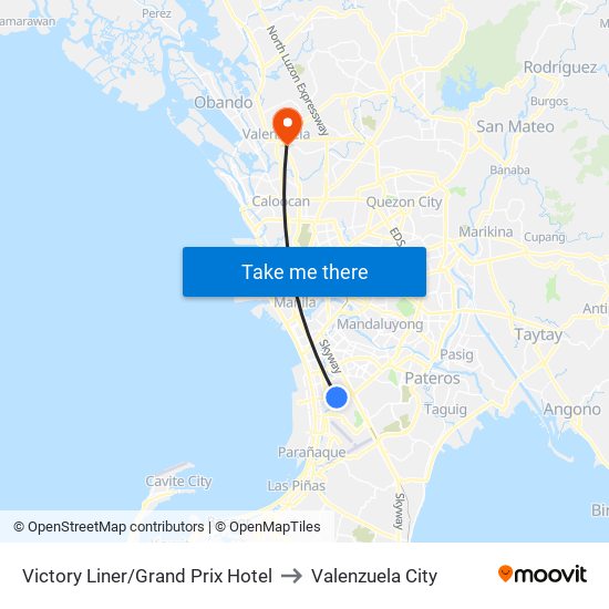 Victory Liner/Grand Prix Hotel to Valenzuela City map