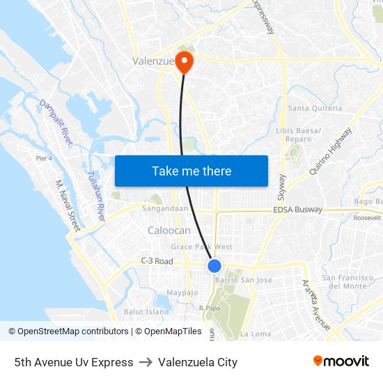 5th Avenue Uv Express to Valenzuela City map