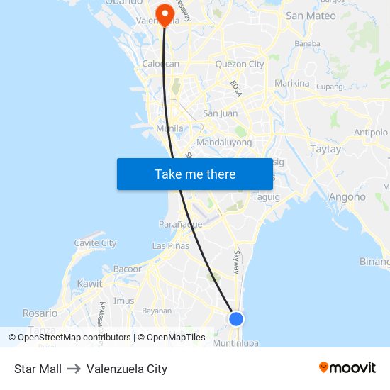 Star Mall to Valenzuela City map