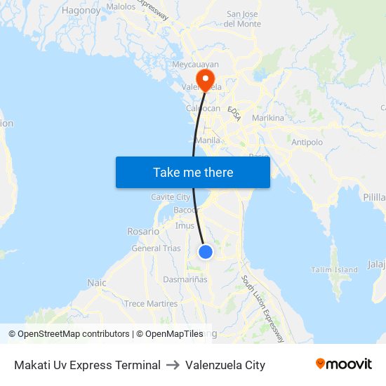 Makati Uv Express Terminal to Valenzuela City map