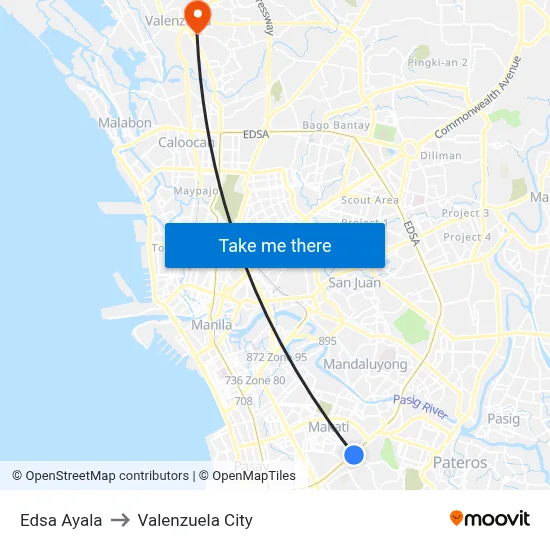 Edsa Ayala to Valenzuela City map