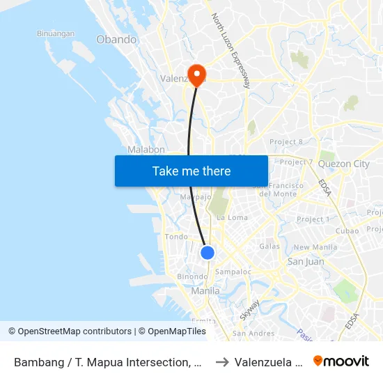 Bambang / T. Mapua Intersection, Manila to Valenzuela City map