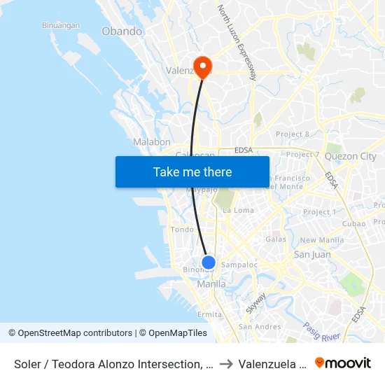 Soler / Teodora Alonzo Intersection, Manila to Valenzuela City map