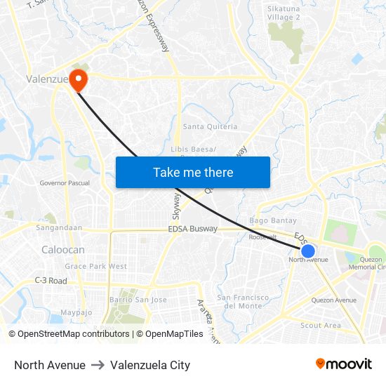 North Avenue to Valenzuela City map