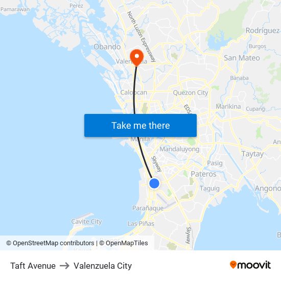 Taft Avenue to Valenzuela City map