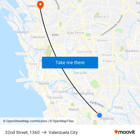 32nd Street, 1360 to Valenzuela City map