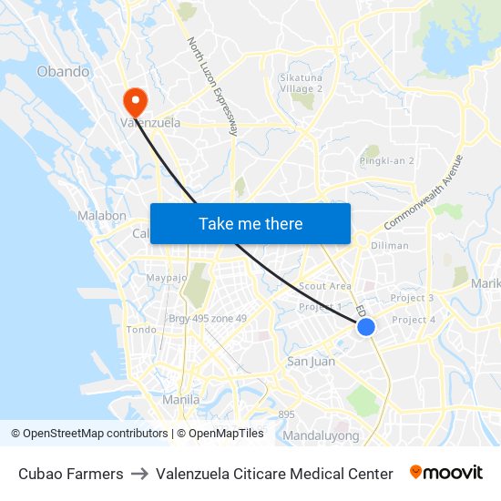 Cubao Farmers to Valenzuela Citicare Medical Center map