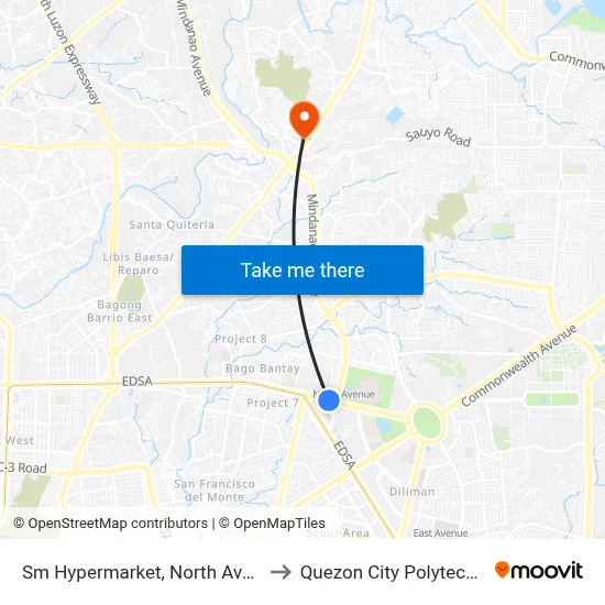 Sm Hypermarket, North Avenue, Quezon City to Quezon City Polytechnic University map