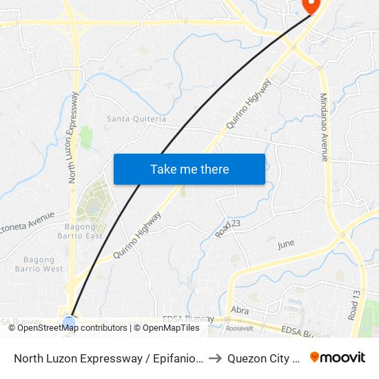 North Luzon Expressway / Epifanio De Los Santos Avenue Intersection, Caloocan City to Quezon City Polytechnic University map