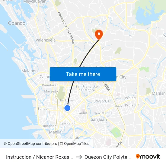 Instruccion / Nicanor Roxas Intersection, Manila to Quezon City Polytechnic University map