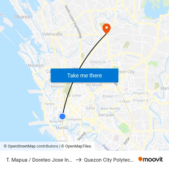 T. Mapua / Doreteo Jose Intersection, Manila to Quezon City Polytechnic University map