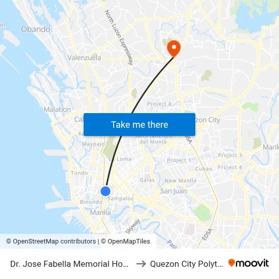 Dr. Jose Fabella Memorial Hospital, Felix Huertas, Manila to Quezon City Polytechnic University map