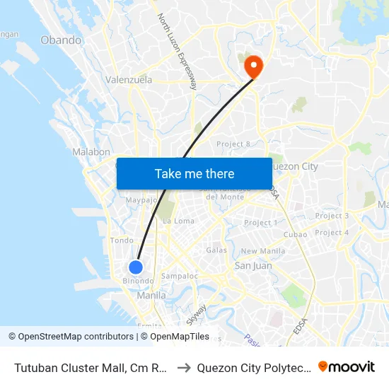 Tutuban Cluster Mall, Cm Recto Avenue, Manila to Quezon City Polytechnic University map