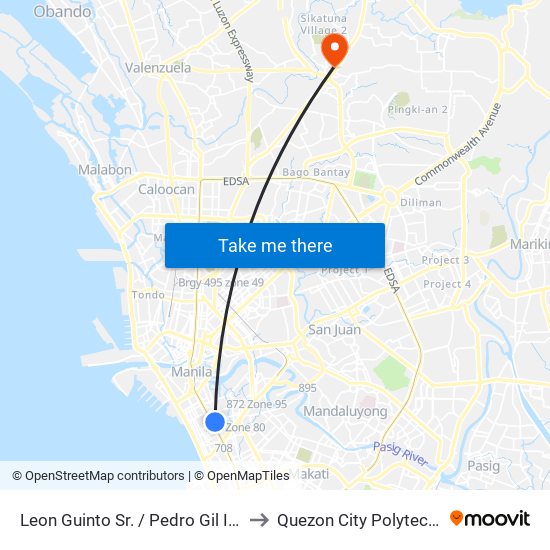 Leon Guinto Sr. / Pedro Gil Intersection, Manila to Quezon City Polytechnic University map