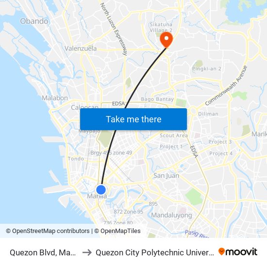 Quezon Blvd, Manila to Quezon City Polytechnic University map