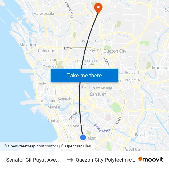 Senator Gil Puyat Ave, Makati City to Quezon City Polytechnic University map