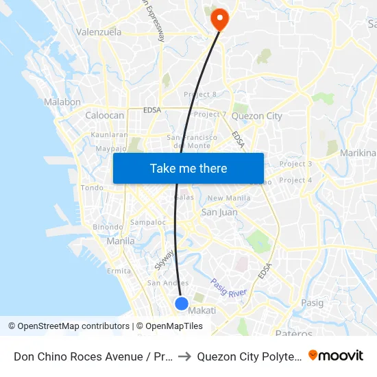Don Chino Roces Avenue / Pryce Center, Makati City to Quezon City Polytechnic University map