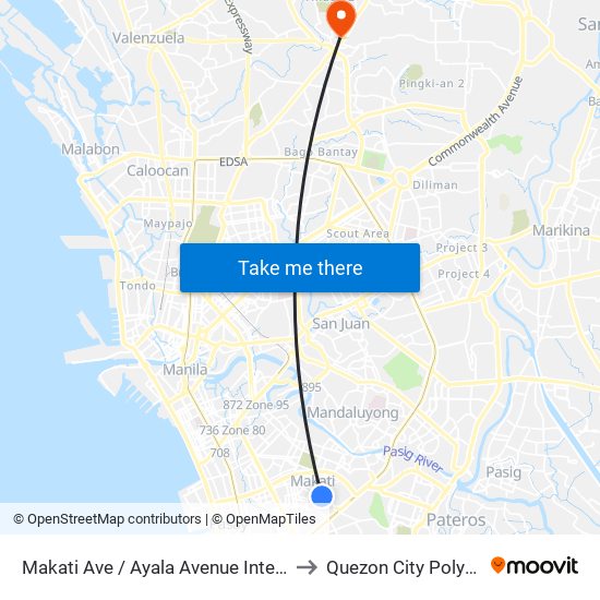 Makati Ave / Ayala Avenue Intersection, Makati City, Manila to Quezon City Polytechnic University map