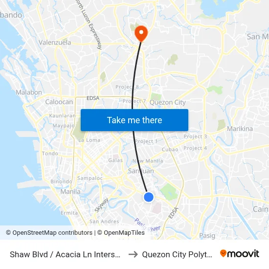 Shaw Blvd / Acacia Ln Intersection, Mandaluyong City to Quezon City Polytechnic University map