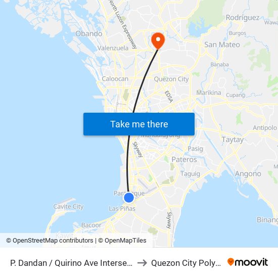 P. Dandan / Quirino Ave Intersection, Parañaque City, Manila to Quezon City Polytechnic University map