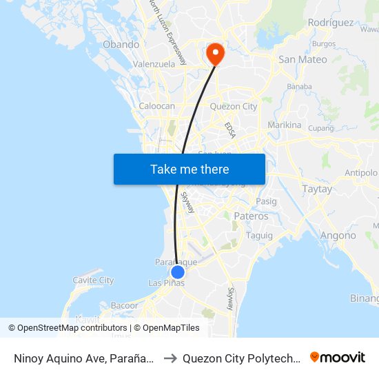 Ninoy Aquino Ave, Parañaque City, Manila to Quezon City Polytechnic University map
