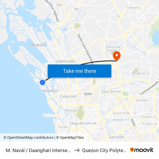 M. Naval / Daanghari Intersection, City Of Navotas to Quezon City Polytechnic University map