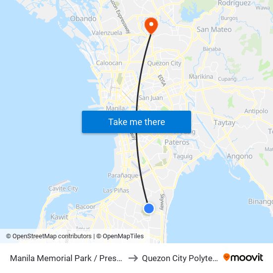 Manila Memorial Park / Press Drive, Parañaque City to Quezon City Polytechnic University map