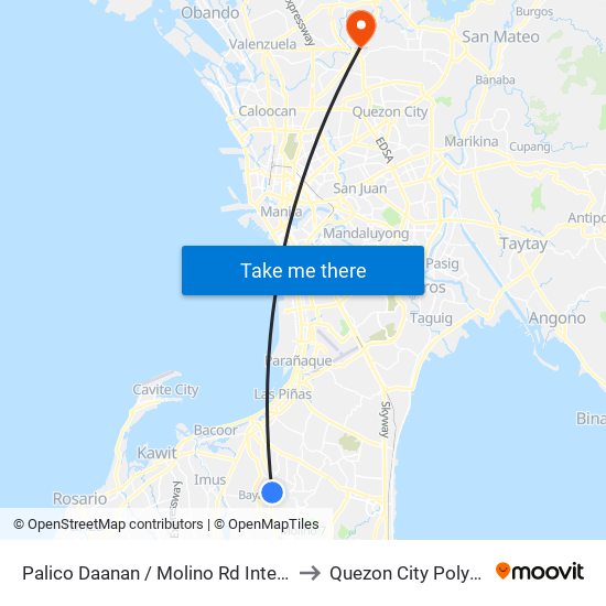 Palico Daanan / Molino Rd Intersection, Bacoor City, Manila to Quezon City Polytechnic University map