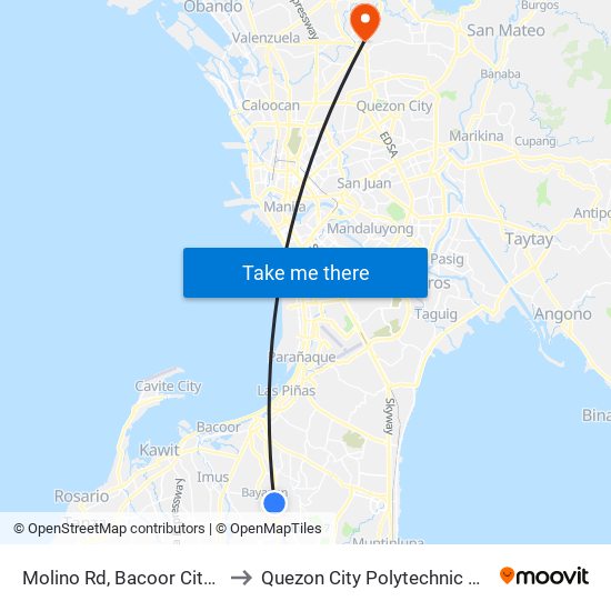Molino Rd, Bacoor City, Manila to Quezon City Polytechnic University map