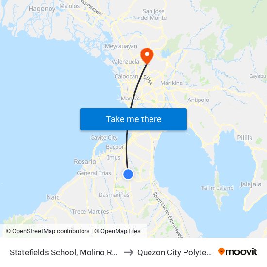 Statefields School, Molino Rd, Bacoor City, Manila to Quezon City Polytechnic University map
