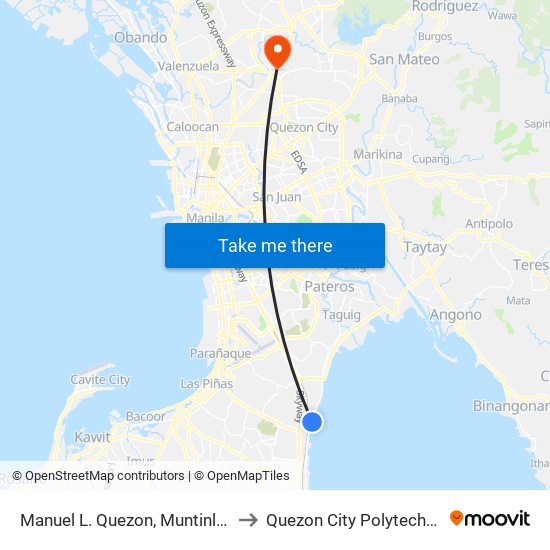 Manuel L. Quezon, Muntinlupa City, Manila to Quezon City Polytechnic University map