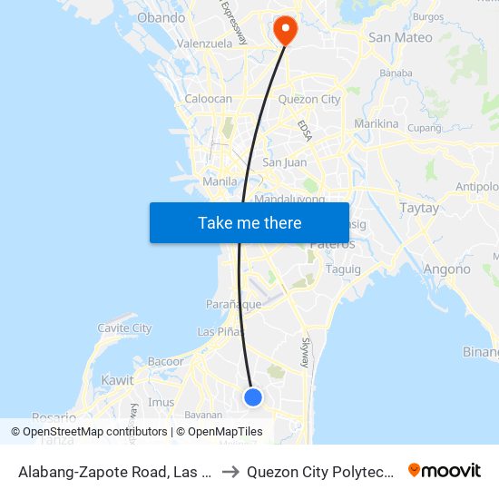 Alabang-Zapote Road, Las Piñas City, Manila to Quezon City Polytechnic University map