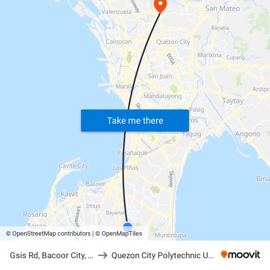 Gsis Rd, Bacoor City, Manila to Quezon City Polytechnic University map