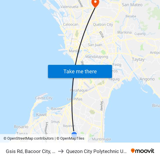 Gsis Rd, Bacoor City, Manila to Quezon City Polytechnic University map